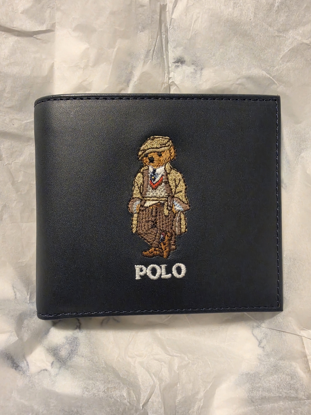 Polo by Ralph Lauren Navy blue Leather Wallet with Embroidered Bear
